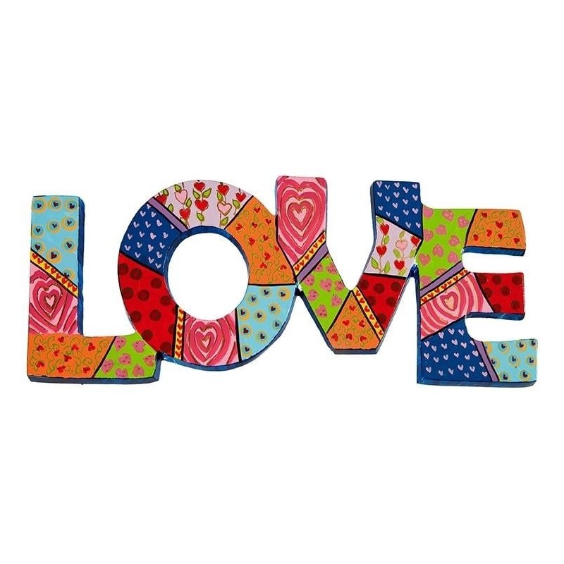 Yair Emanuel Hand Painted Metal Wall Hanging - Love (English)