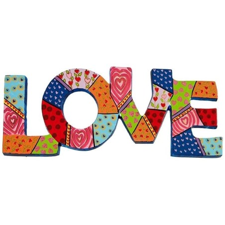 Yair Emanuel Hand Painted Metal Wall Hanging - Love (English)