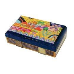 Yair Emanuel Kitchen Size Painted Wooden Match Box - Jerusalem Sun