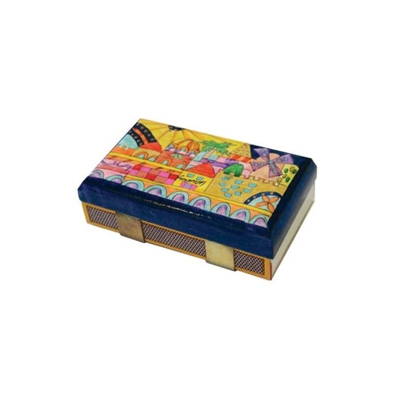 Yair Emanuel Kitchen Size Painted Wooden Match Box - Jerusalem Sun