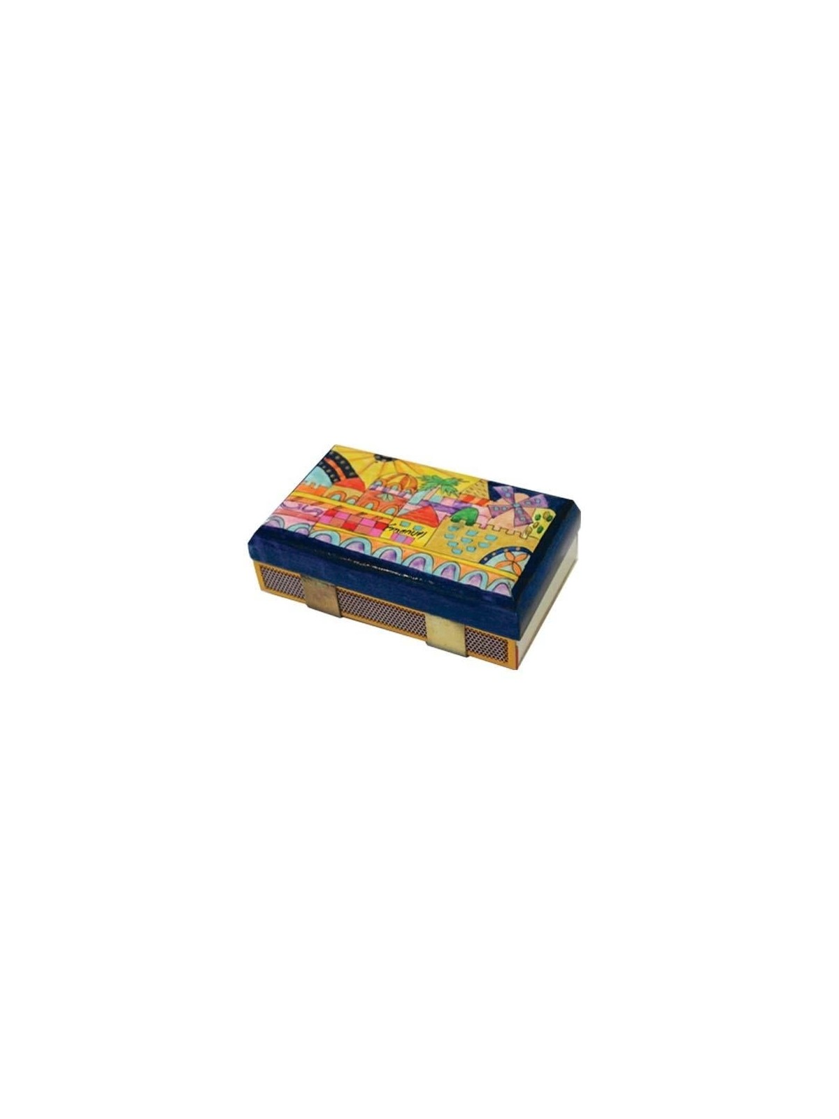 Yair Emanuel Kitchen Size Painted Wooden Match Box - Jerusalem Sun