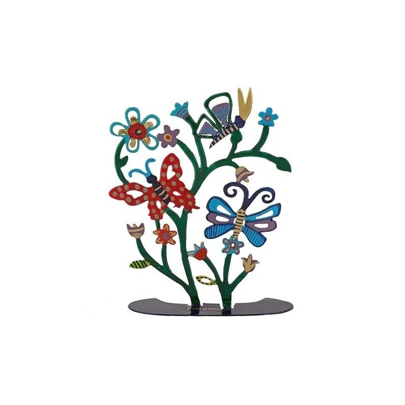 Yair Emanuel Painted Pattern Metal Butterflies & Flowers Tree Sculptur