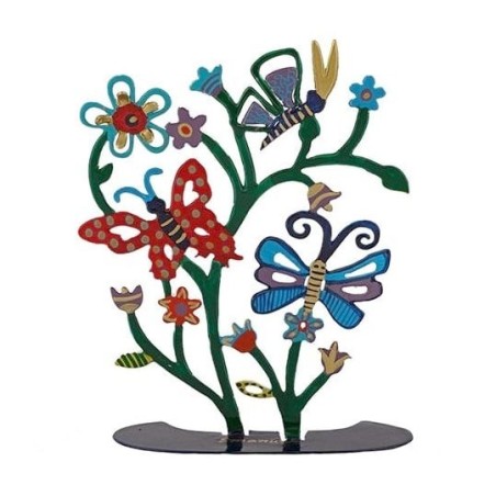 Yair Emanuel Painted Pattern Metal Butterflies & Flowers Tree Sculptur