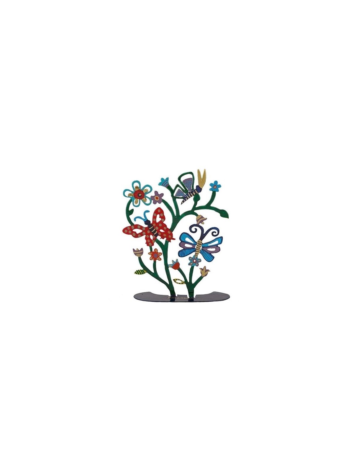 Yair Emanuel Painted Pattern Metal Butterflies & Flowers Tree Sculptur