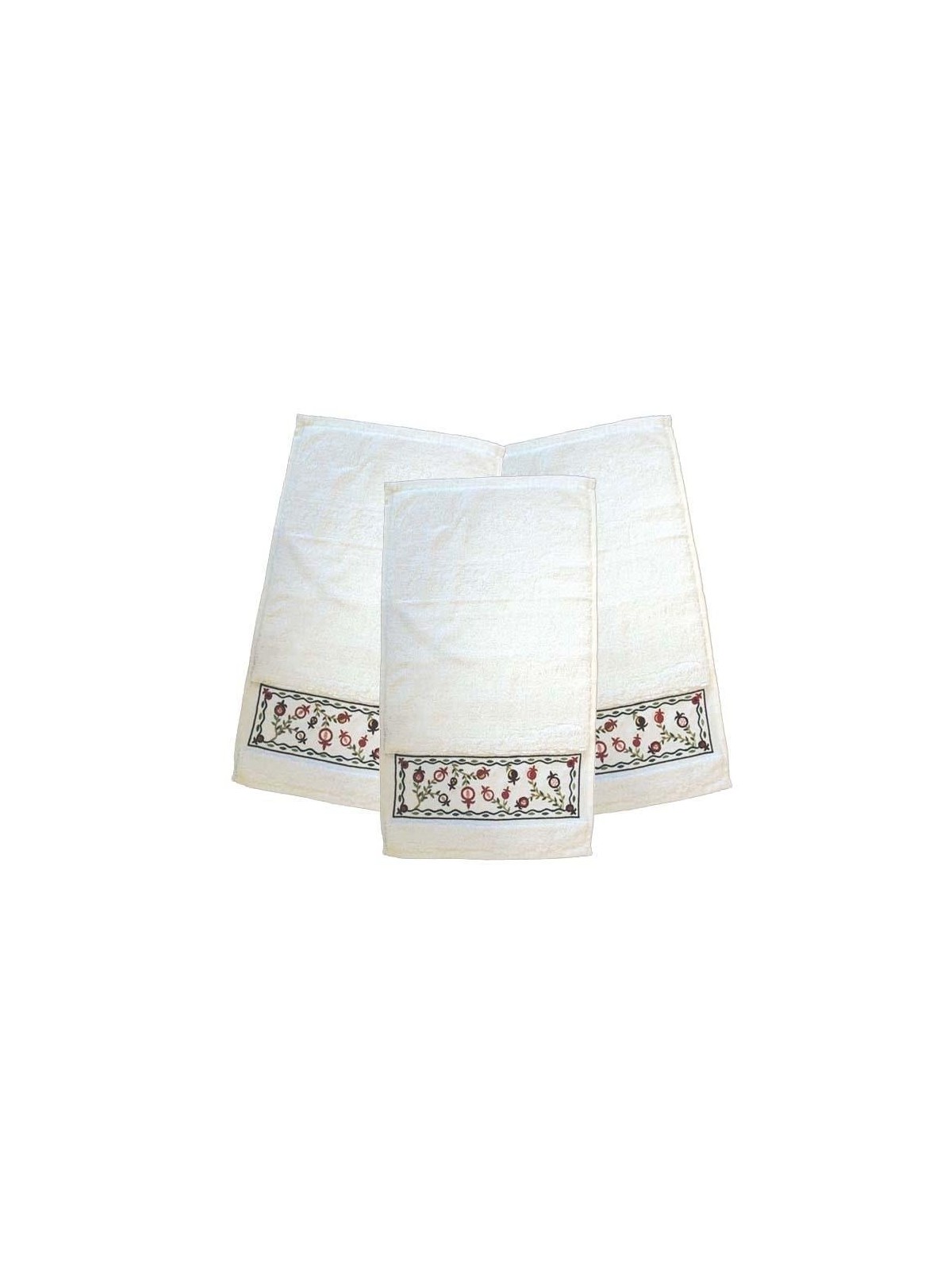 3 Embroidered Hand Towels - Pomegranates