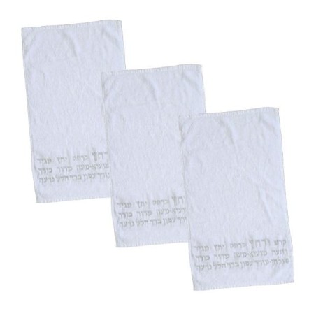 Set of 3 Embroidered Seder Towels - Kadesh Urchatz (Silver)