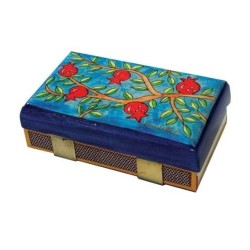 Yair Emanuel Kitchen Size Painted Wooden Match Box - Pomegranate Branc