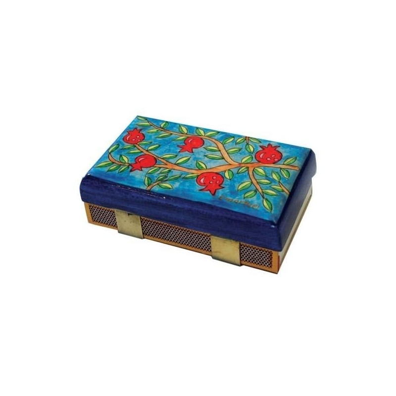 Yair Emanuel Kitchen Size Painted Wooden Match Box - Pomegranate Branc
