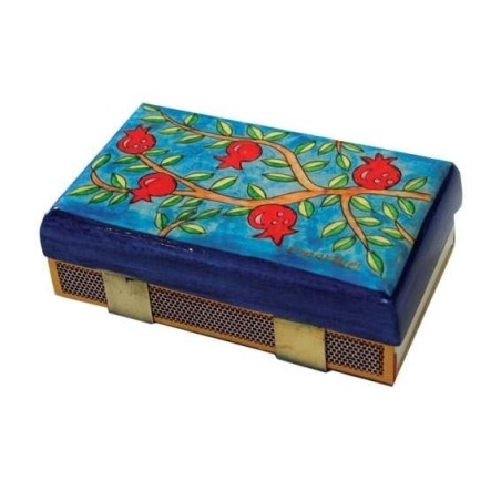 Yair Emanuel Kitchen Size Painted Wooden Match Box - Pomegranate Branc