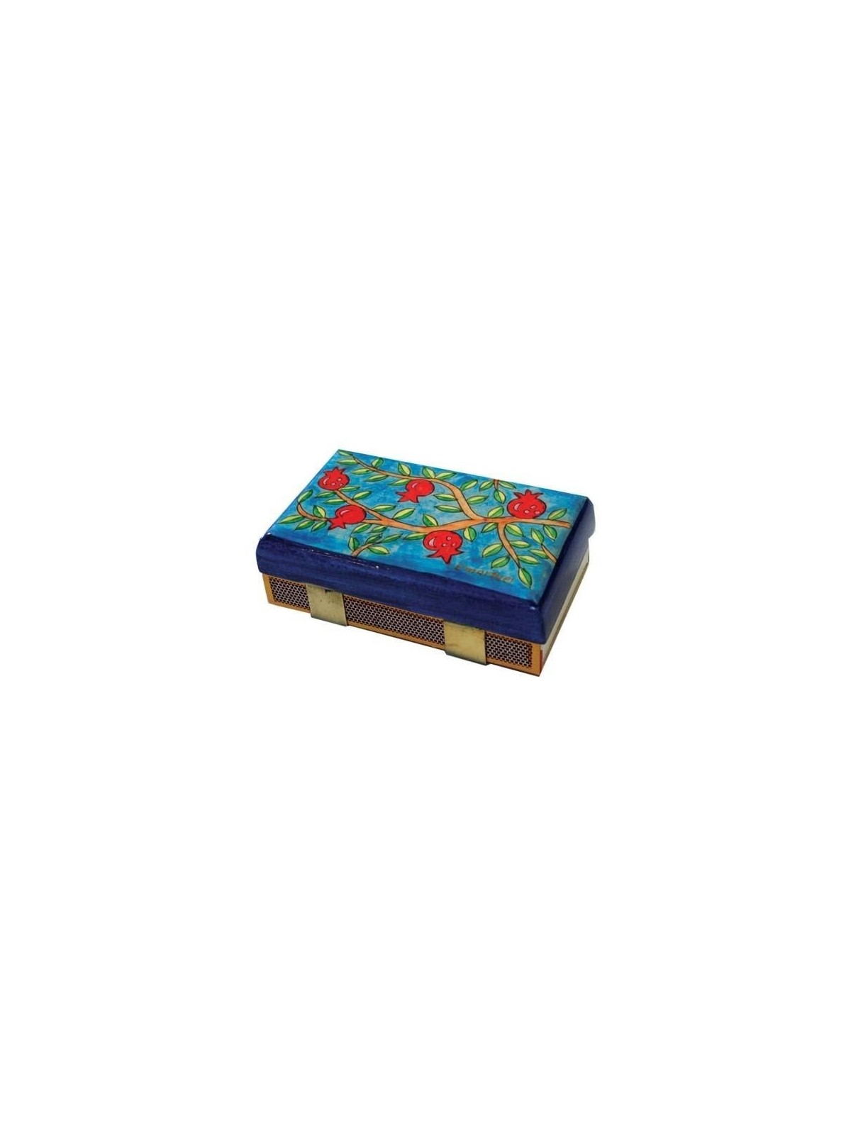 Yair Emanuel Kitchen Size Painted Wooden Match Box - Pomegranate Branc