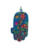 Yair Emanuel Wood Painted Hamsa - Flowers (Blue)