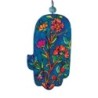 Yair Emanuel Wood Painted Hamsa - Flowers (Blue)