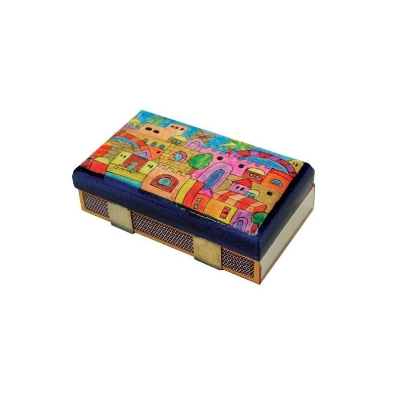Yair Emanuel Kitchen Size Painted Wooden Match Box - Old Jerusalem