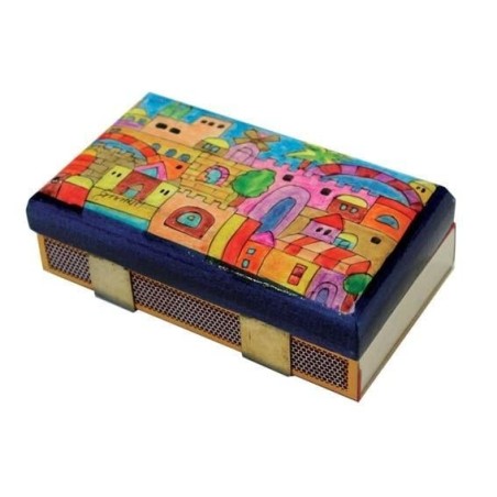 Yair Emanuel Kitchen Size Painted Wooden Match Box - Old Jerusalem