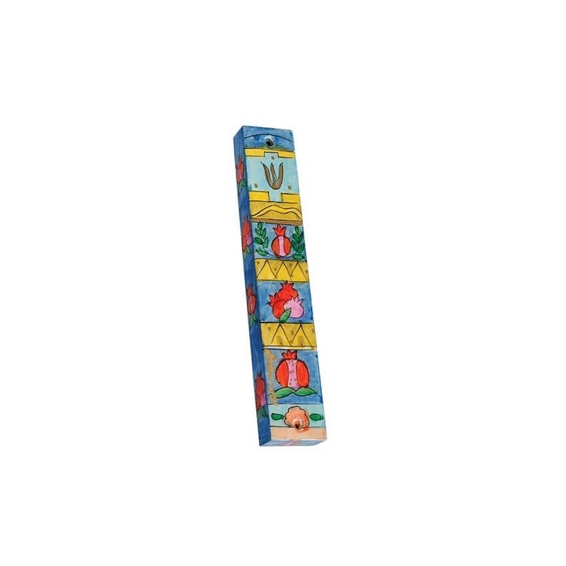 Yair Emanuel Small Wooden Mezuzah - Pomegranate Panels