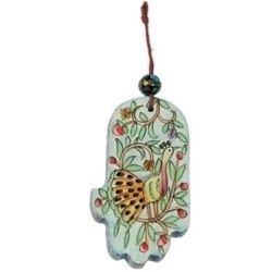 Yair Emanuel Small Wood Painted Hamsa - Peacock