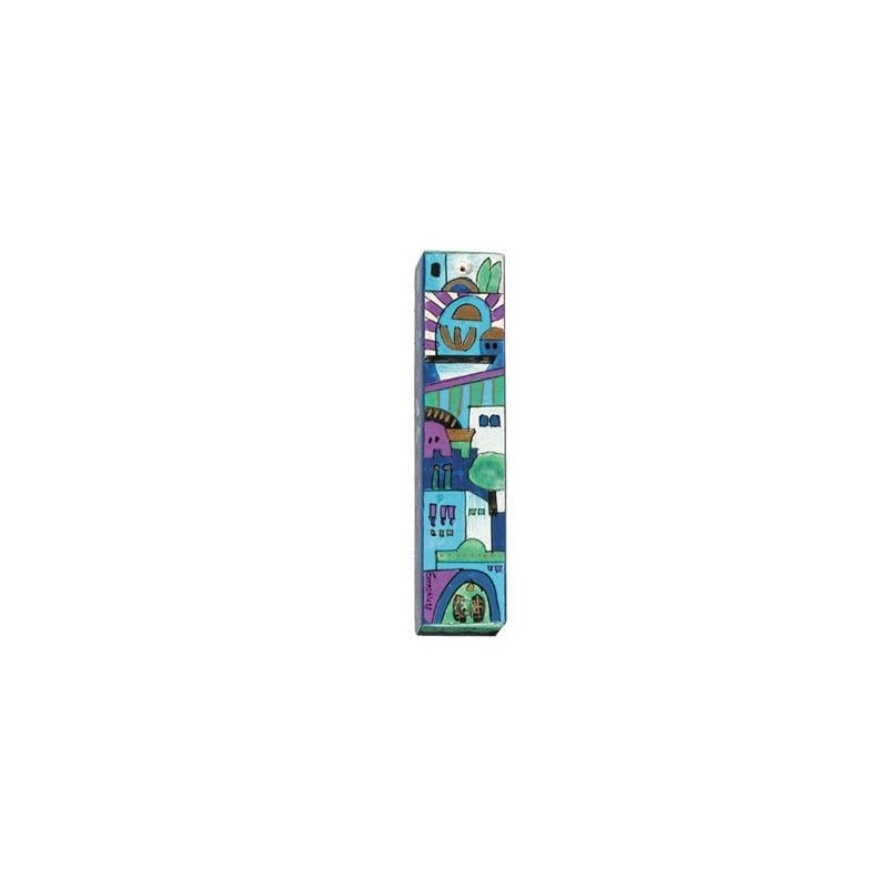 Yair Emanuel Small Wooden Mezuzah - Jerusalem Blue