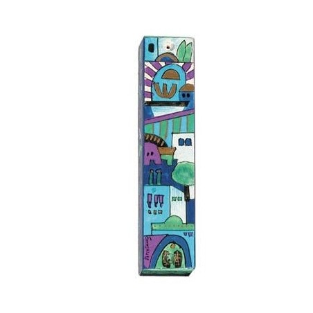 Yair Emanuel Small Wooden Mezuzah - Jerusalem Blue