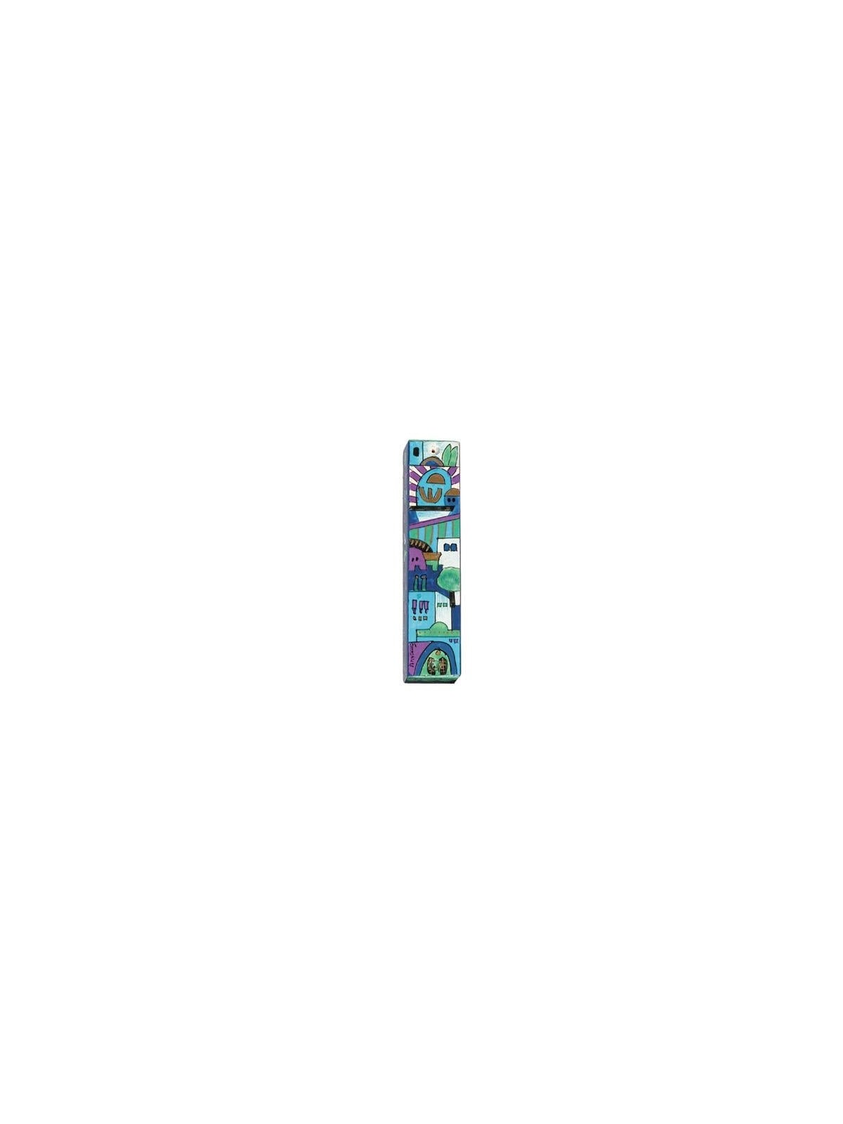 Yair Emanuel Small Wooden Mezuzah - Jerusalem Blue