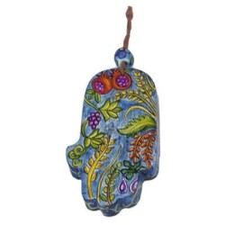 Yair Emanuel Small Wood Painted Hamsa - 7 Species