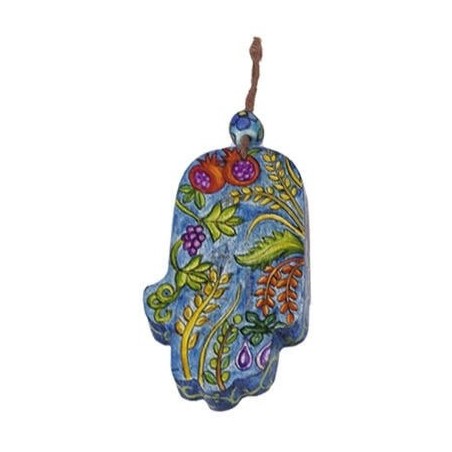 Yair Emanuel Small Wood Painted Hamsa - 7 Species