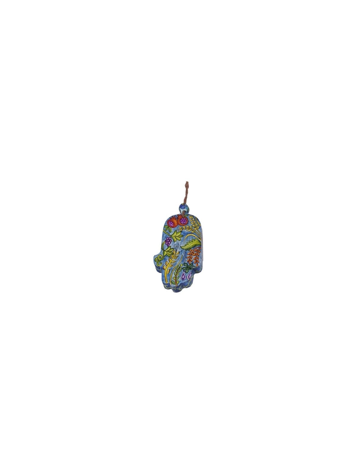 Yair Emanuel Small Wood Painted Hamsa - 7 Species