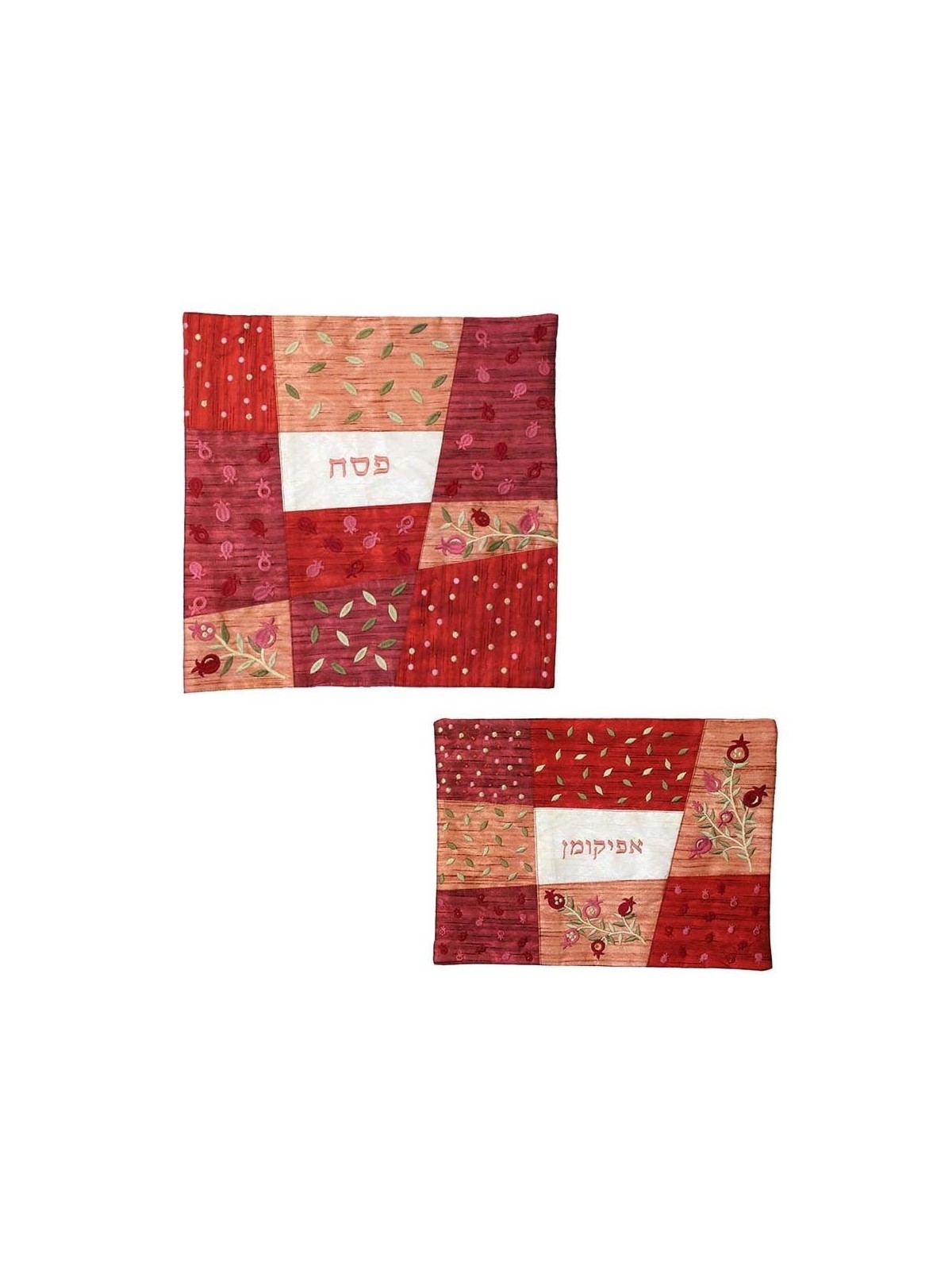Yair Emanuel Embroidered Matzah Cover Set - Pomegranates Red