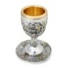 Silver-Plated Kiddush Cup Set With Gold-Accented Jerusalem and Hoshen