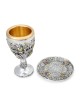Silver-Plated Kiddush Cup Set With Gold-Accented Jerusalem and Hoshen
