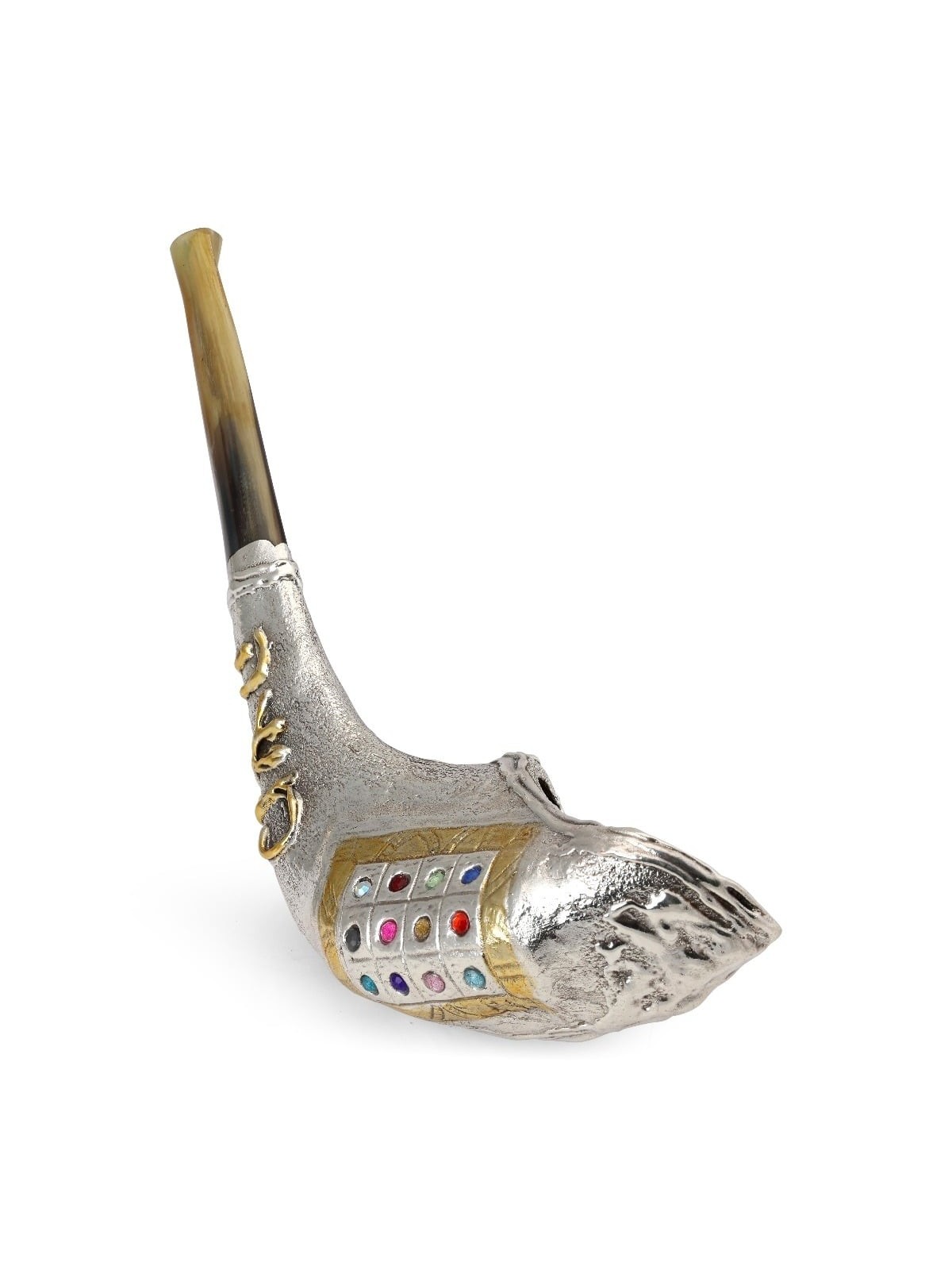 Customizable Silver-Plated Shofar With Hoshen Design - English/Hebrew