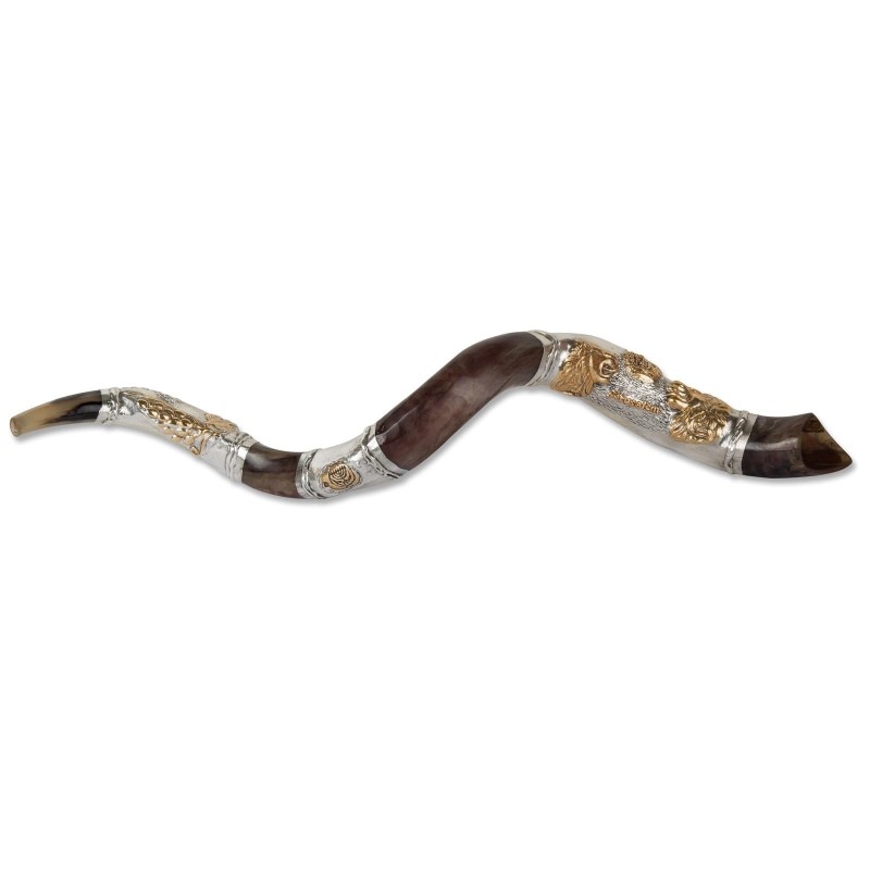 Sterling Silver Plated Yemenite Kudu Shofar - Lion Design (Choice of S