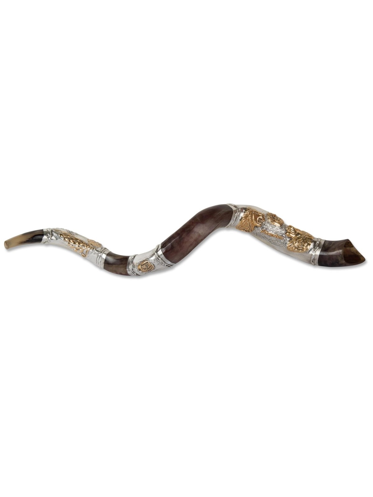 Sterling Silver Plated Yemenite Kudu Shofar - Lion Design (Choice of S