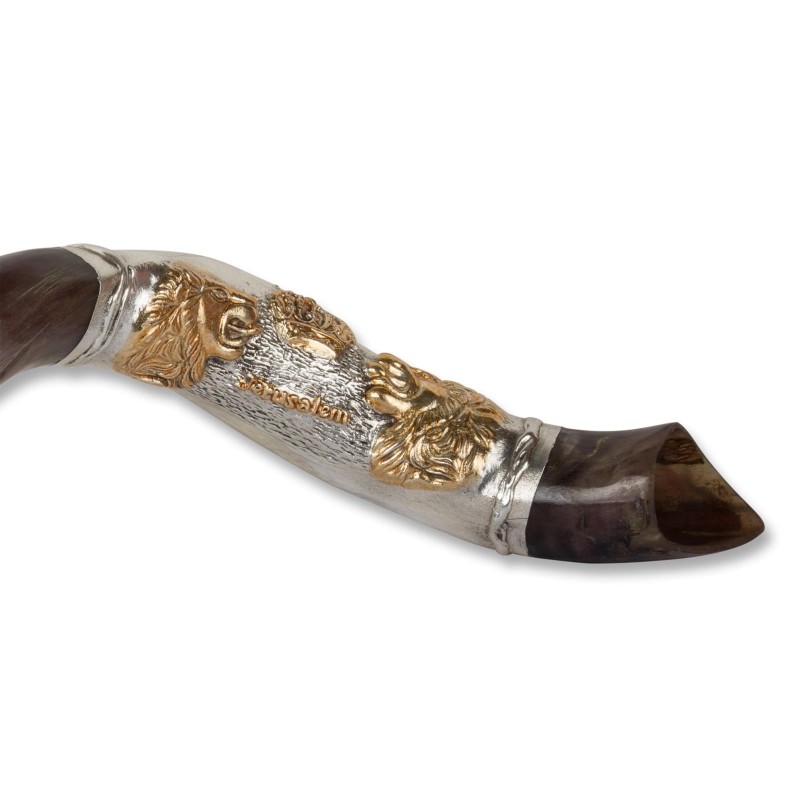 Sterling Silver Plated Yemenite Kudu Shofar - Lion Design (Choice of S