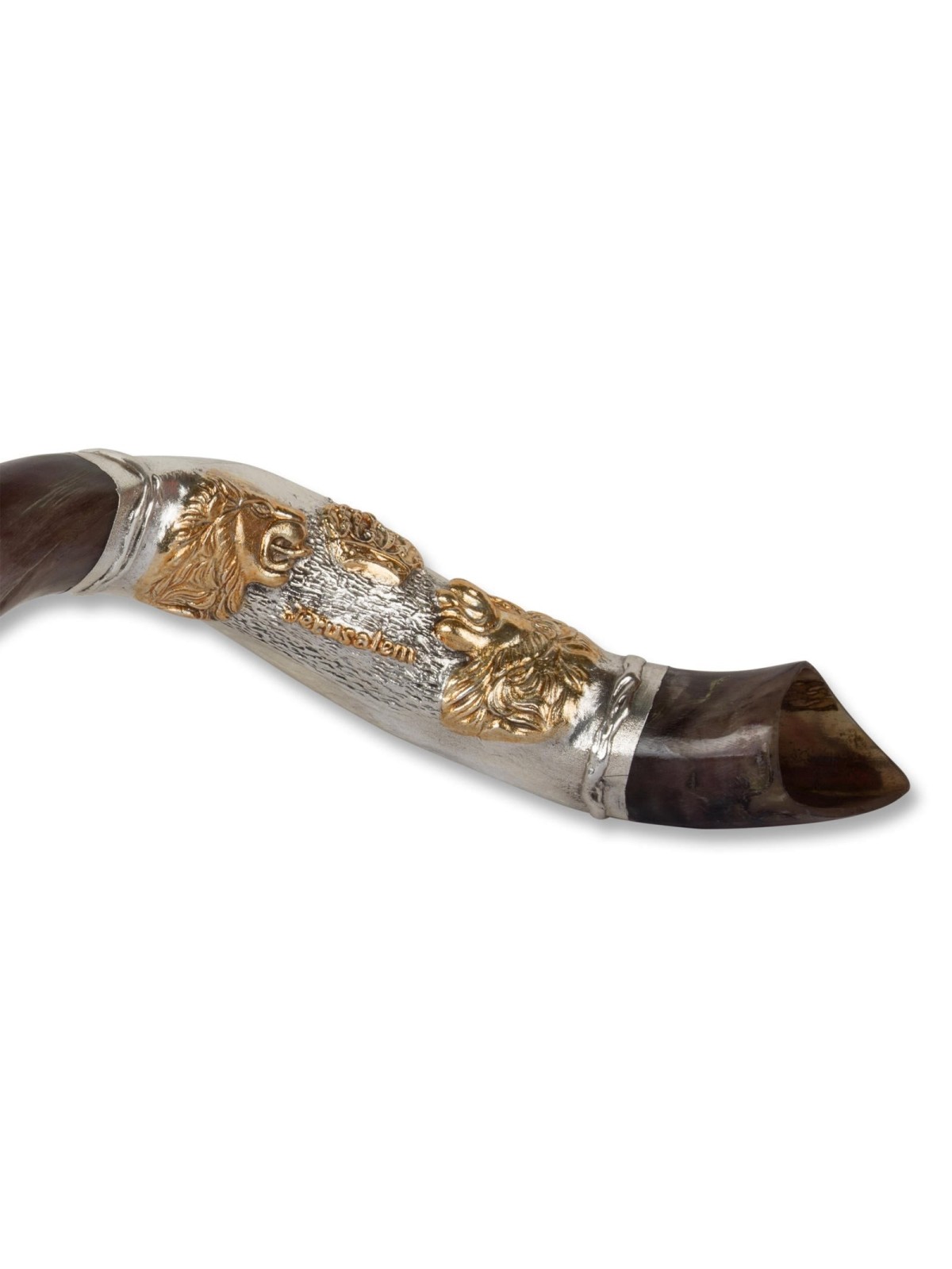 Sterling Silver Plated Yemenite Kudu Shofar - Lion Design (Choice of S