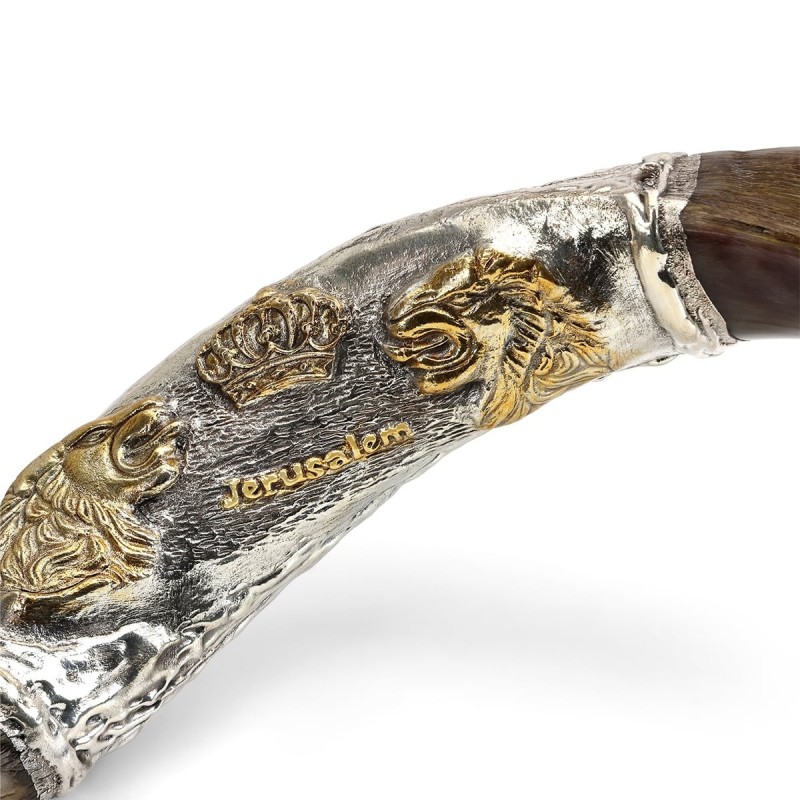 Sterling Silver Plated Yemenite Kudu Shofar - Lion Design (Choice of S