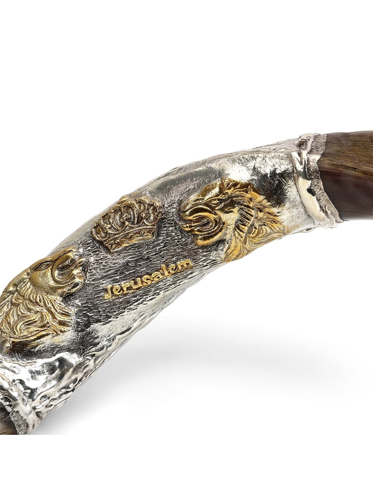 Sterling Silver Plated Yemenite Kudu Shofar - Lion Design (Choice of S