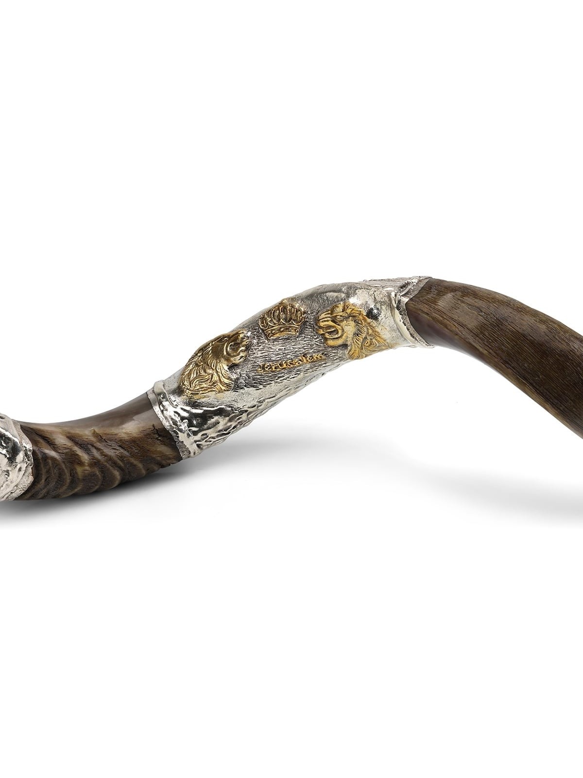 Sterling Silver Plated Yemenite Kudu Shofar - Lion Design (Choice of S
