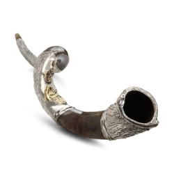 Sterling Silver Plated Yemenite Kudu Shofar - Lion Design (Choice of S