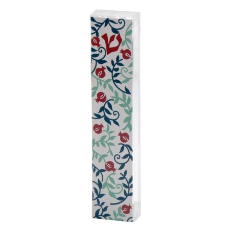 Dorit Judaica Mezuzah Case With Colorful Pomegranate Design and Shin