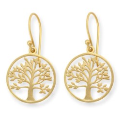 Round Gold-Plated Tree of Life Dangling Earrings by Yair Emanuel