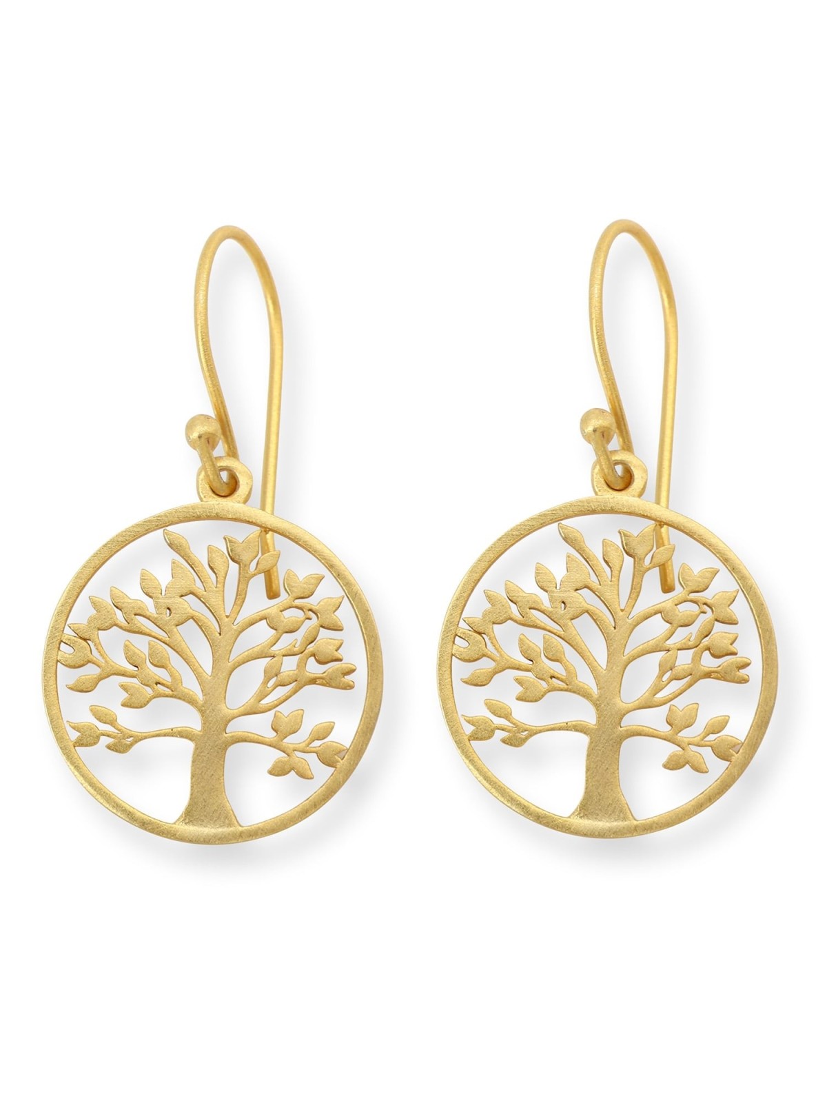 Round Gold-Plated Tree of Life Dangling Earrings by Yair Emanuel
