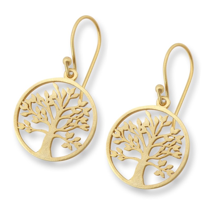 Round Gold-Plated Tree of Life Dangling Earrings by Yair Emanuel