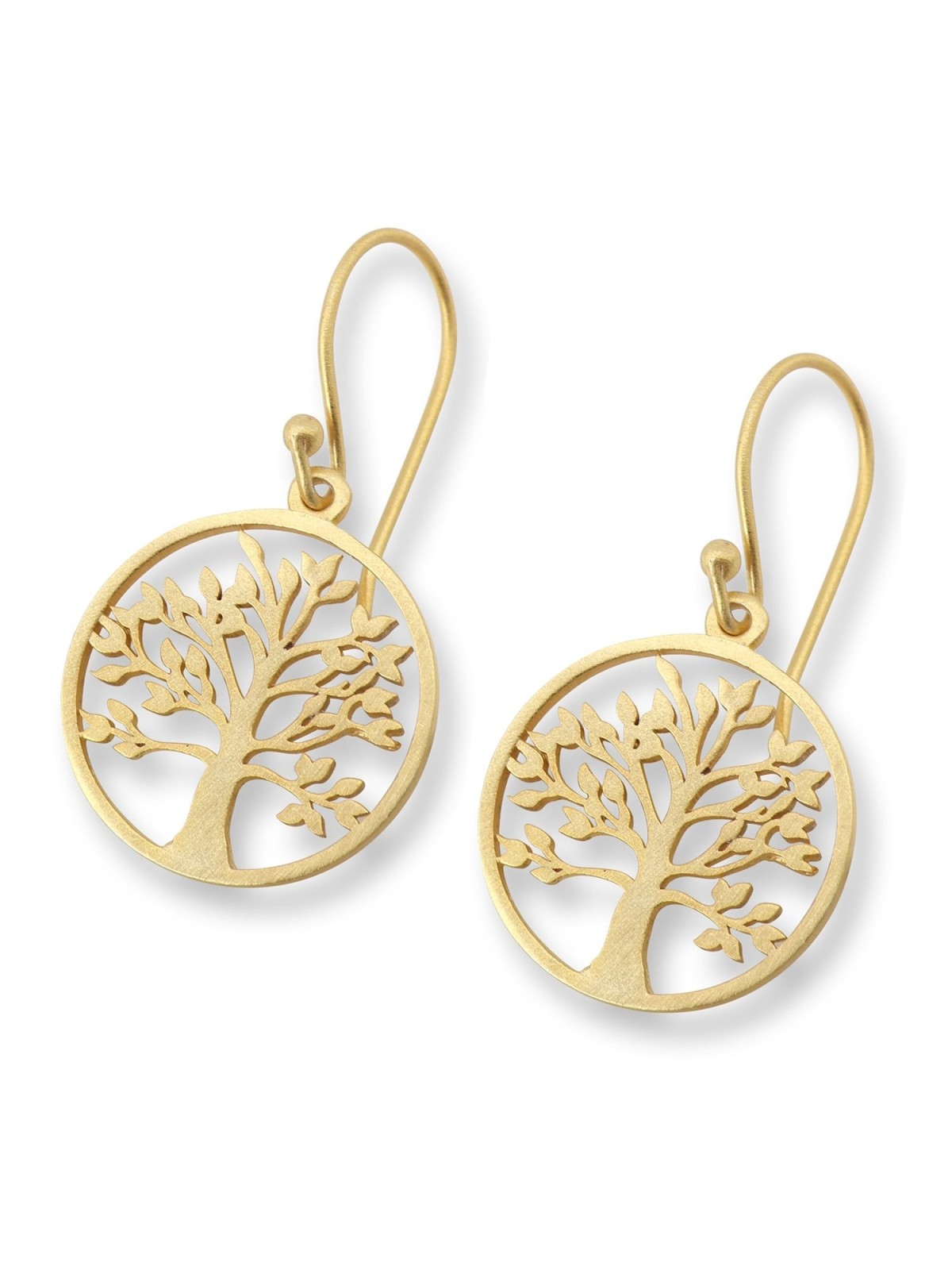 Round Gold-Plated Tree of Life Dangling Earrings by Yair Emanuel