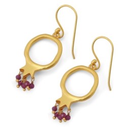 Dangling Gold-Plated Pomegranate Outline Ruby Beads Earrings by Yair E