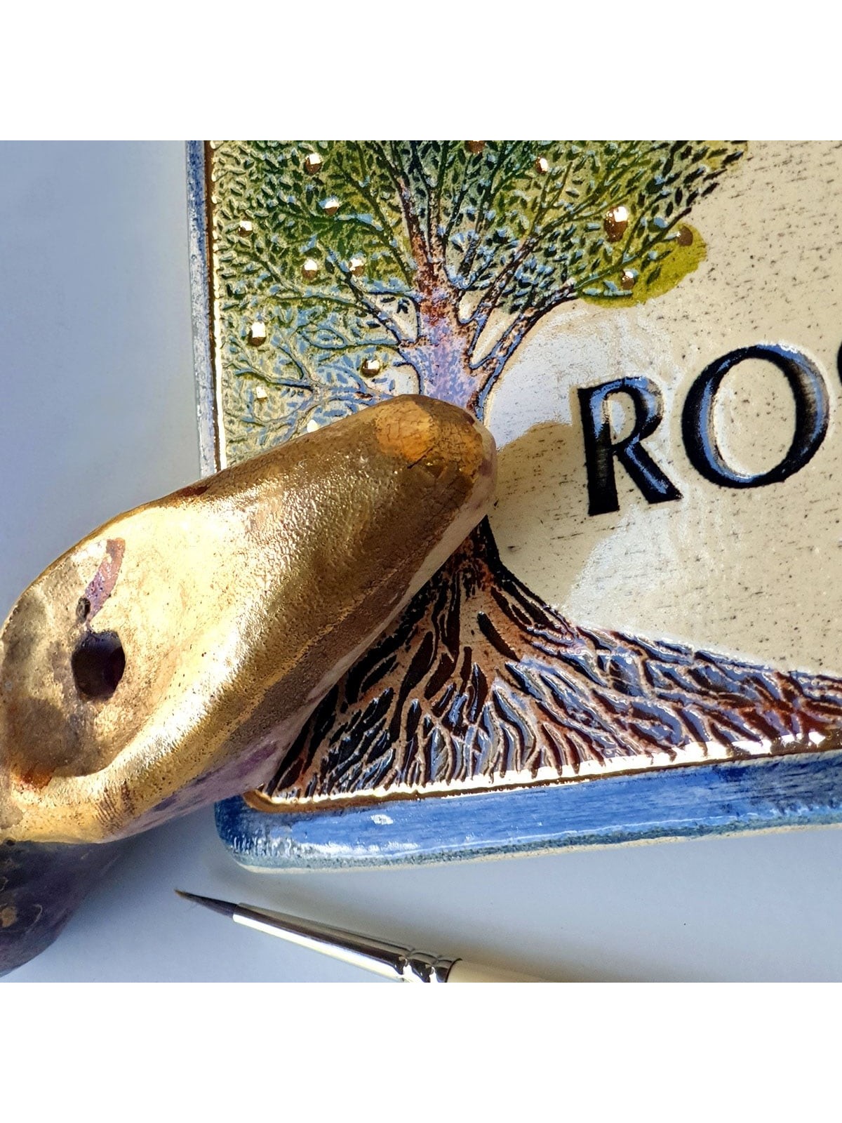 Tree of Life Handmade Ceramic English Personalized Door Sign With 24K