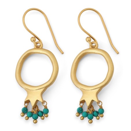 Dangling Gold-Plated Pomegranate Outline Earrings with Turquoise Beads