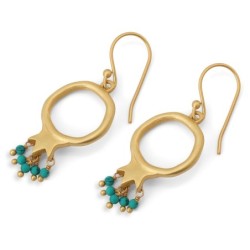 Dangling Gold-Plated Pomegranate Outline Earrings with Turquoise Beads