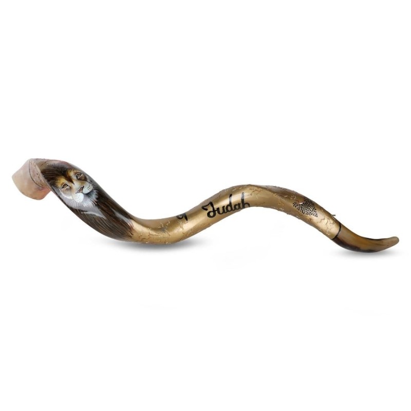 Lion of Judah Hand Painted Kudu Shofar - Gold