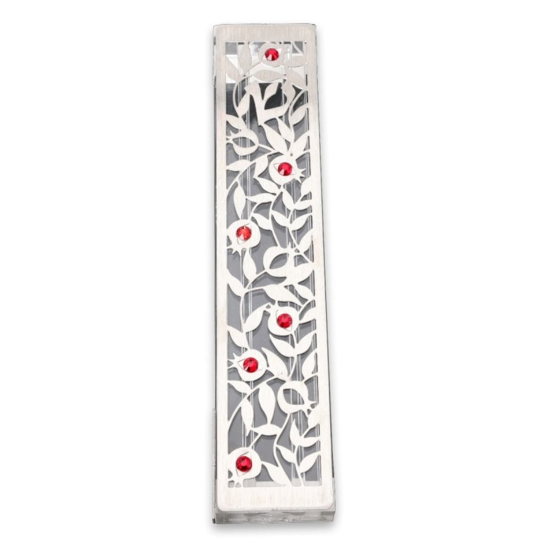 Dorit Judaica Acrylic Mezuzah Case with Laser-Cut Steel Pomegranates a