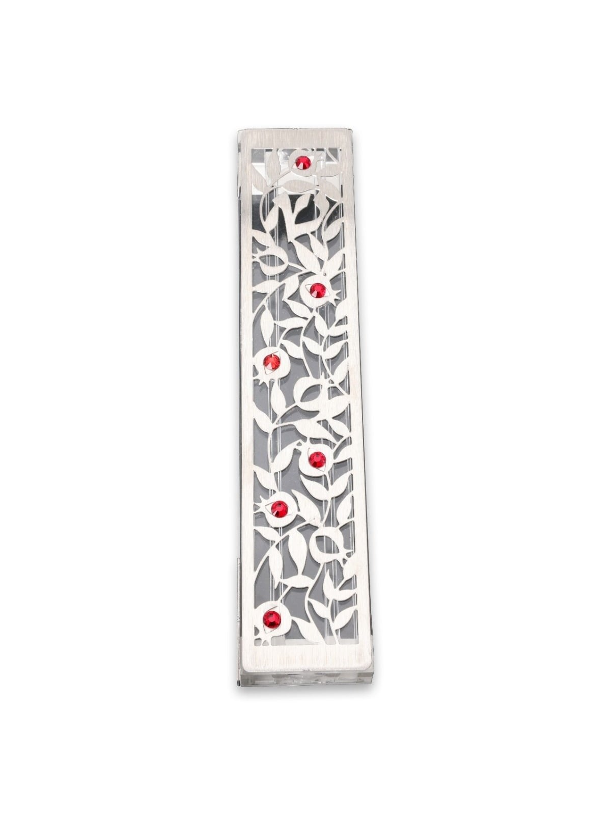 Dorit Judaica Acrylic Mezuzah Case with Laser-Cut Steel Pomegranates a